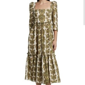 Cara Cara Blue Hill Dress - Linen Green Paisley